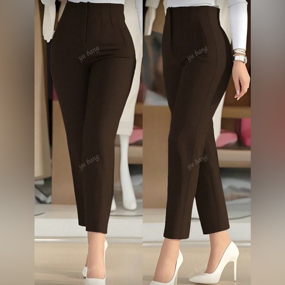 Brown High-Waisted Cropped Trousers - Picture 2 of 7